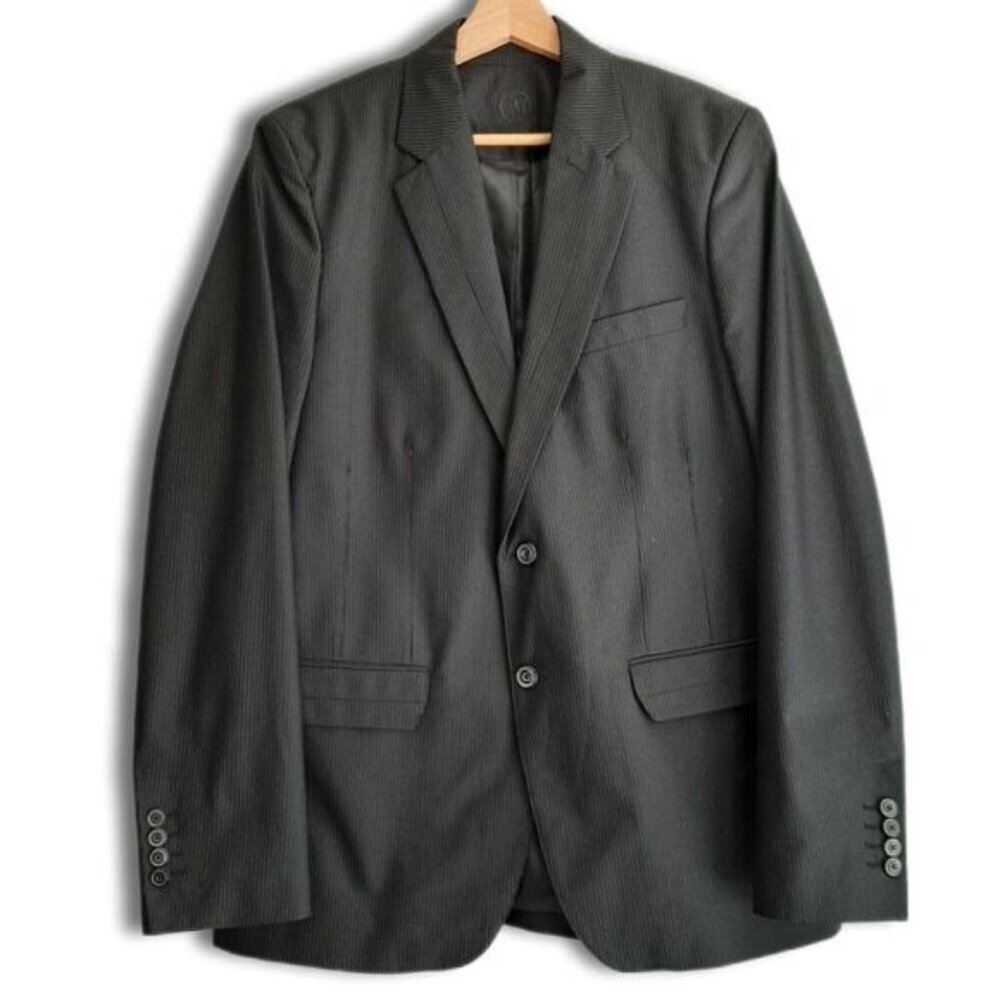 ZARA MAN Cotton Blend Blazer Jacket Pin-Stripe Black Men's Sz 40 R Flawed
